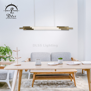 DLSS ثريا فنية خطية من الزجاج الأبيض بمعدن ذهبي LED